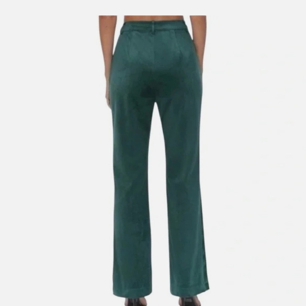 NWOT Avec Les Filles Faux Suede Tuxedo Pants Green Straight Leg size 4 - Picture 2 of 5